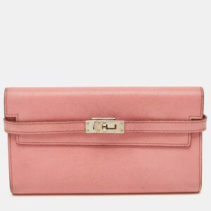 Hermes Kelly Longue Rose Bubblegum Epsom Leather Continental Wallet